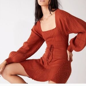 Free people rust red Emmaline sweater cable knit dress XS mini bodycon cottageco